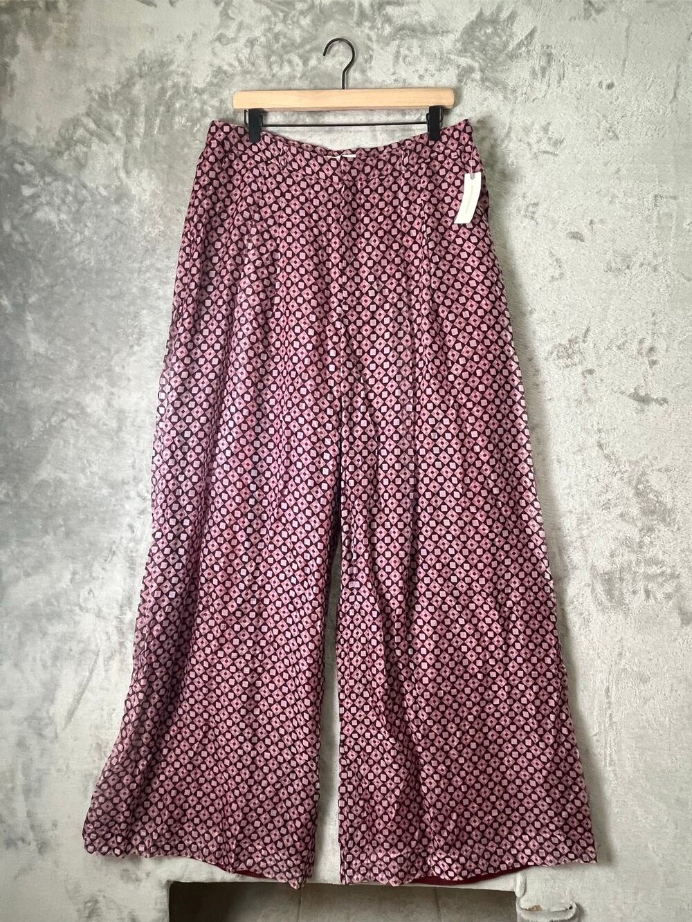 Anthropologie Maeve Avery Silk Wide Leg Pleated Trousers‎ Geo Print 16 Tall New